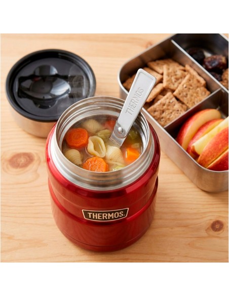 Garrafa térmica para alimentos Thermos 470 ml em aço inoxidável vermelho com colher dobrável