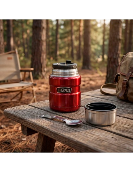 Garrafa térmica para alimentos Thermos 470 ml em aço inoxidável vermelho com colher dobrável