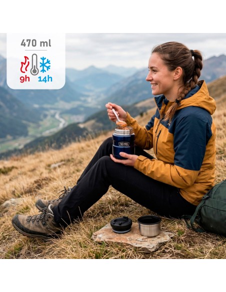 Garrafa térmica para alimentos Thermos 470 ml azul em aço inoxidável com colher dobrável