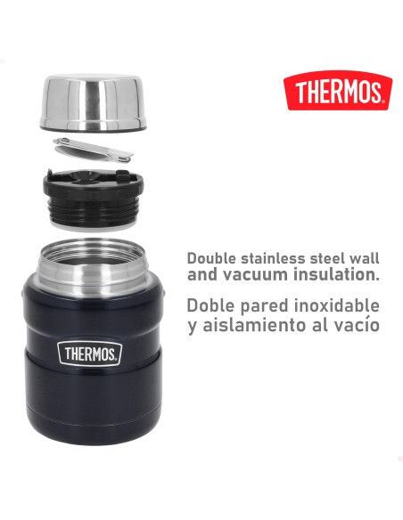 Garrafa térmica para alimentos Thermos 470 ml azul em aço inoxidável com colher dobrável