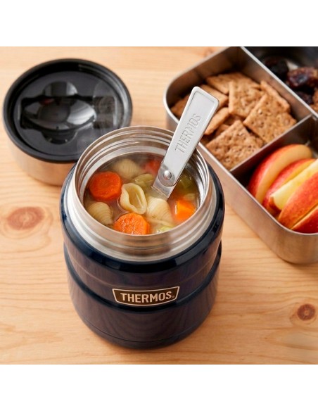 Garrafa térmica para alimentos Thermos 470 ml azul em aço inoxidável com colher dobrável