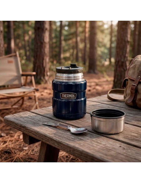 Garrafa térmica para alimentos Thermos 470 ml azul em aço inoxidável com colher dobrável