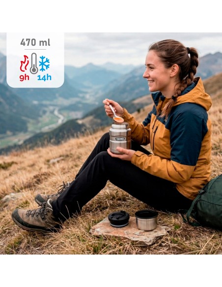 Garrafa térmica para alimentos Thermos 470 ml em aço inoxidável prateado com colher dobrável