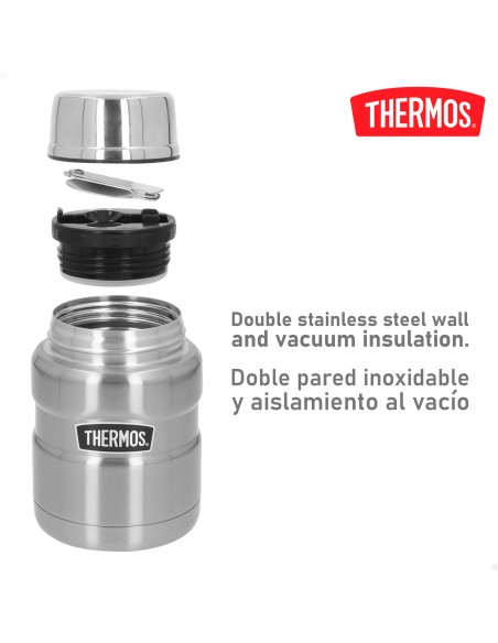 Garrafa térmica para alimentos Thermos 470 ml em aço inoxidável prateado com colher dobrável