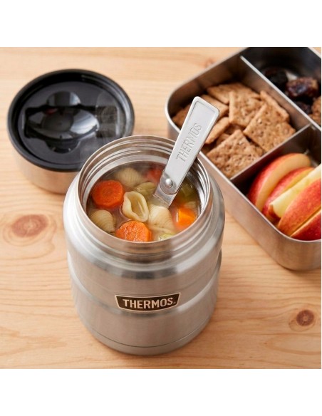 Garrafa térmica para alimentos Thermos 470 ml em aço inoxidável prateado com colher dobrável