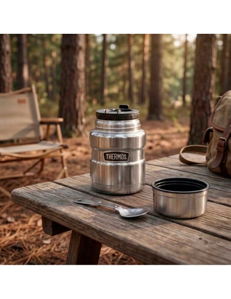 Garrafa térmica para alimentos Thermos 470 ml em aço inoxidável prateado com colher dobrável