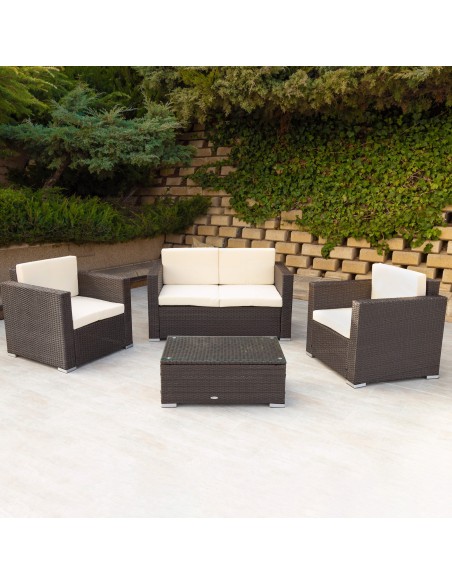 Conjunto de móveis de pátio com poltronas de vime, sofá e mesa de centro Aktive