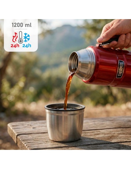Garrafa térmica Thermos de aço inoxidável 1,2L vermelha com pega