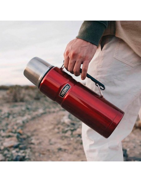 Garrafa térmica Thermos de aço inoxidável 1,2L vermelha com pega