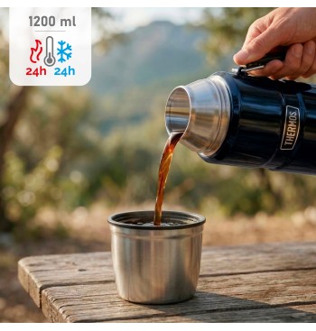 Garrafa térmica Thermos de aço inoxidável 1,2L azul com pega 2