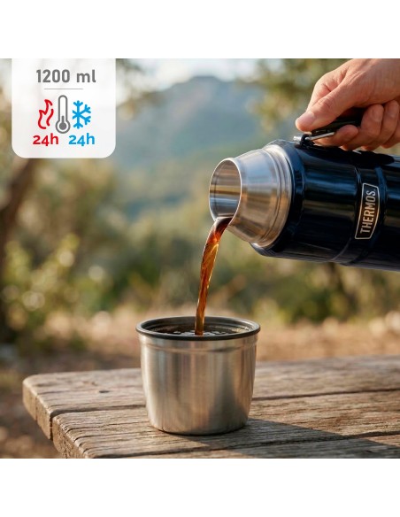 Garrafa térmica Thermos de aço inoxidável 1,2L azul com pega