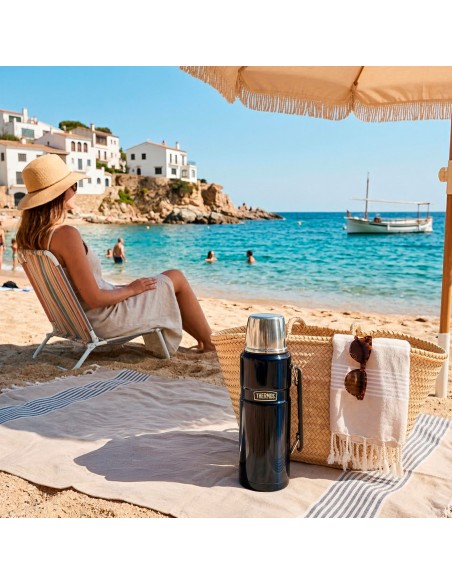 Garrafa térmica Thermos de aço inoxidável 1,2L azul com pega