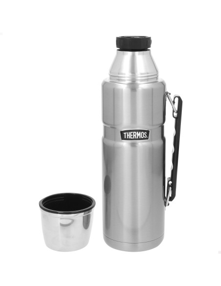 Garrafa térmica Thermos de aço inoxidável 1,2L prateada com pega