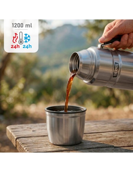Garrafa térmica Thermos de aço inoxidável 1,2L prateada com pega