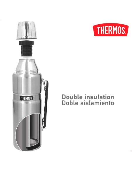 Garrafa térmica Thermos de aço inoxidável 1,2L prateada com pega