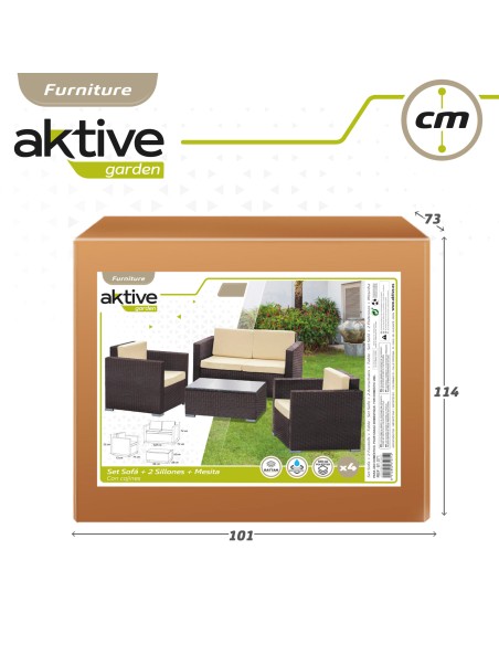 Conjunto de móveis de pátio com poltronas de vime, sofá e mesa de centro Aktive