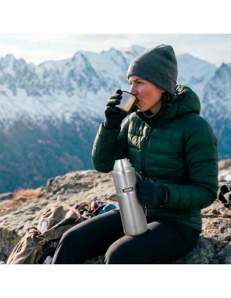 Garrafa térmica Thermos de aço inoxidável 1,2L prateada com pega