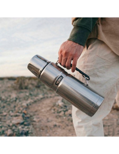 Garrafa térmica Thermos de aço inoxidável 1,2L prateada com pega