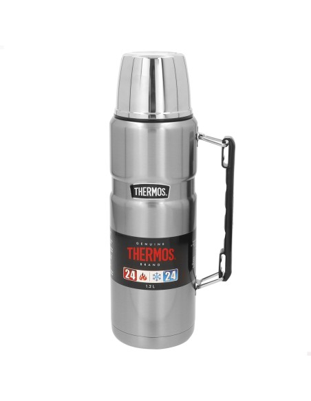 Garrafa térmica Thermos de aço inoxidável 1,2L prateada com pega