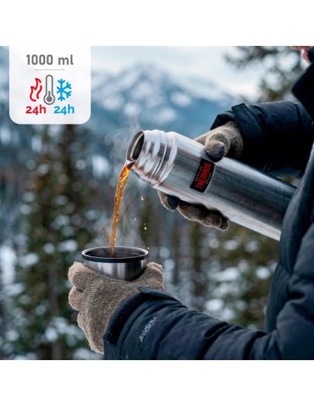 Garrafa térmica Thermos de aço inoxidável 1L prata