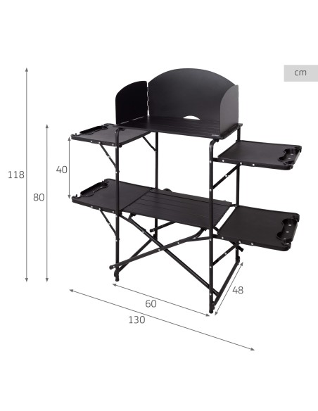 Armário de cozinha dobrável para camping, em aço, 130x48x118 cm, com bolsa de transporte