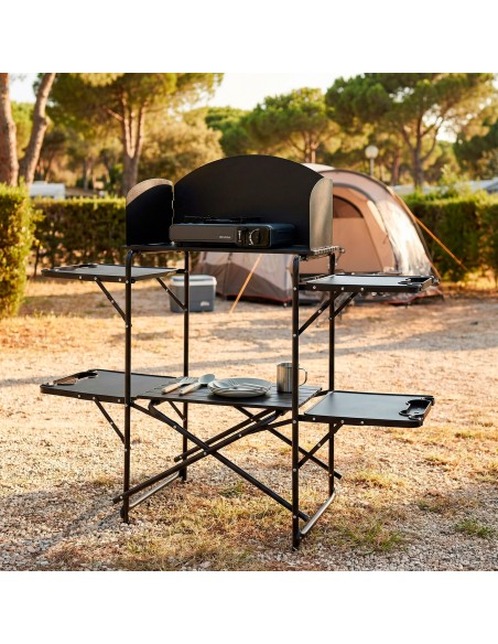 Armário de cozinha dobrável para camping, em aço, 130x48x118 cm, com bolsa de transporte