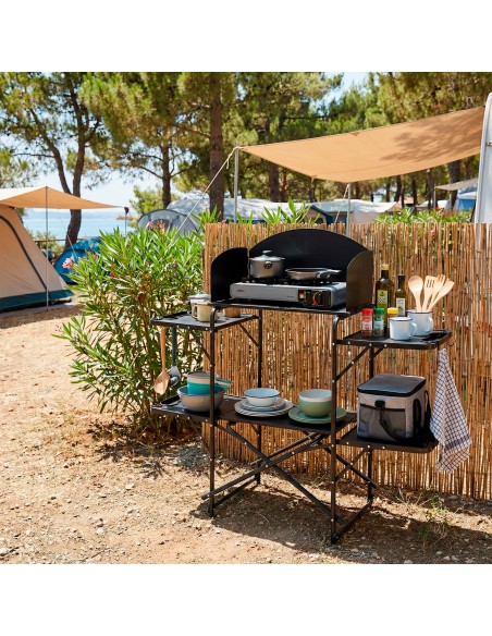 Armário de cozinha dobrável para camping, em aço, 130x48x118 cm, com bolsa de transporte