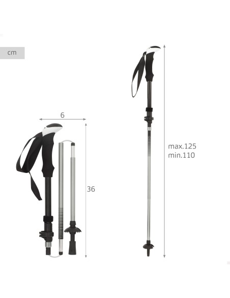 Bastão de trekking ultraleve, extensível e dobrável, de 107 a 125 cm