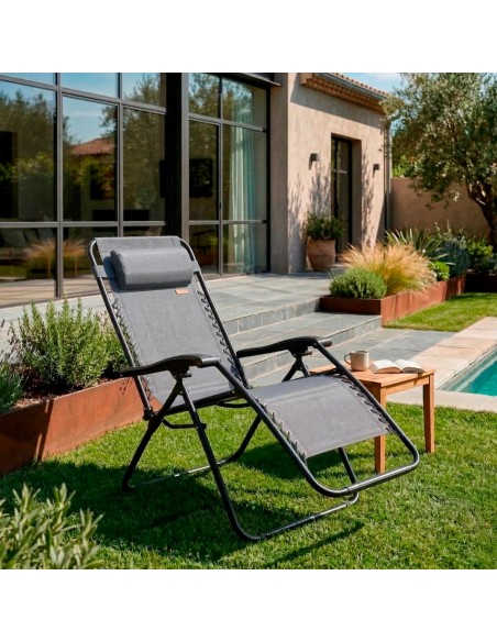 Cadeira dobrável de jardim com gravidade zero 52x68x104 cm cinzenta 2 posições