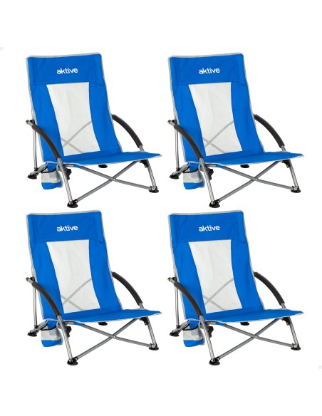 Pack 4 cadeiras de camping dobráveis baixas em tecido 50x51x67 cm azuis