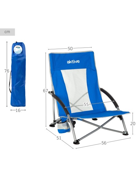 Pack 4 cadeiras de camping dobráveis baixas em tecido 50x51x67 cm azuis
