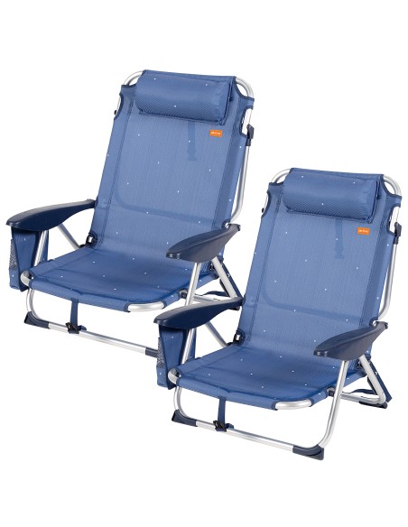 Pack de 2 cadeiras de praia multiposição XL baixas 51x45x76 cm azul marinho