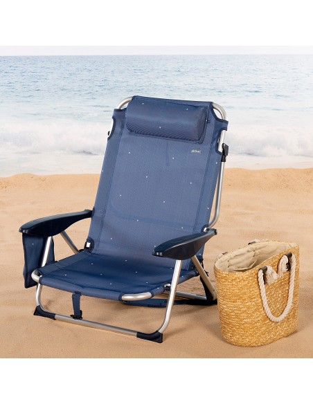 Pack de 2 cadeiras de praia multiposição XL baixas 51x45x76 cm azul marinho