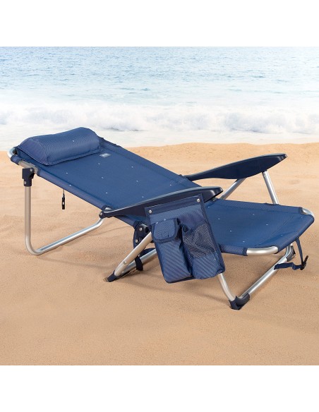 Pack de 2 cadeiras de praia multiposição XL baixas 51x45x76 cm azul marinho