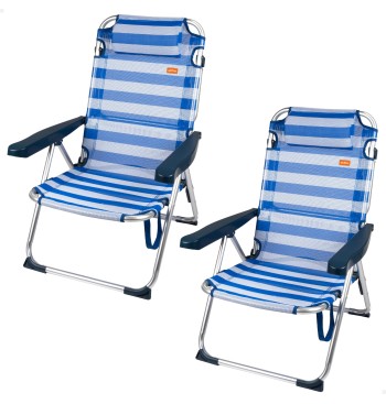 Pack 2 cadeiras de praia multiposições 48x60x90 cm riscas...