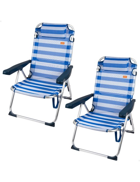 Pack 2 cadeiras de praia multiposições 48x60x90 cm riscas de marinheiro