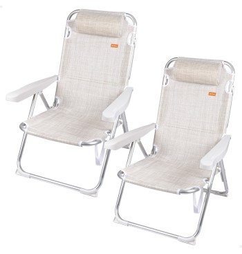 Pack 2 cadeiras de praia multiposições 48x60x90 cm bege