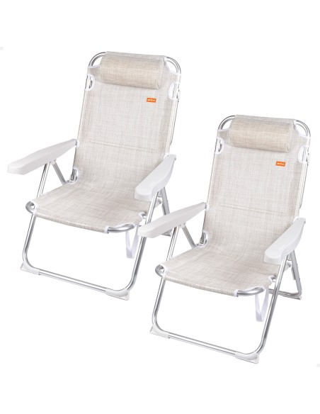 Pack 2 cadeiras de praia multiposições 48x60x90 cm bege