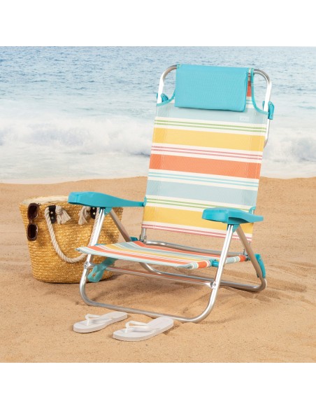 Pack 2 Cadeiras de praia baixas multiposições 48x50x80 cm riscas coloridas