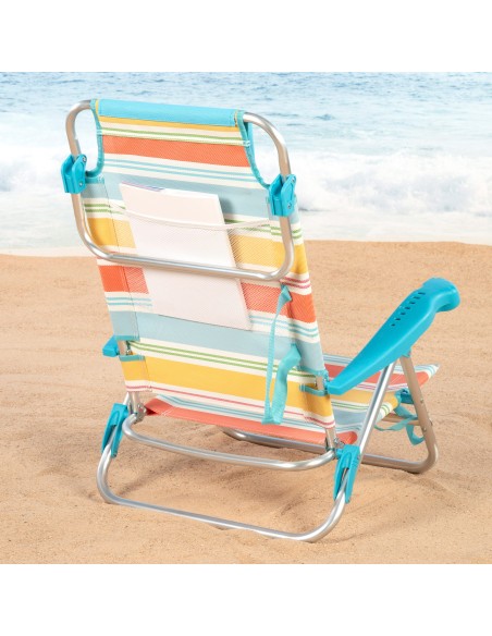 Pack 2 Cadeiras de praia baixas multiposições 48x50x80 cm riscas coloridas
