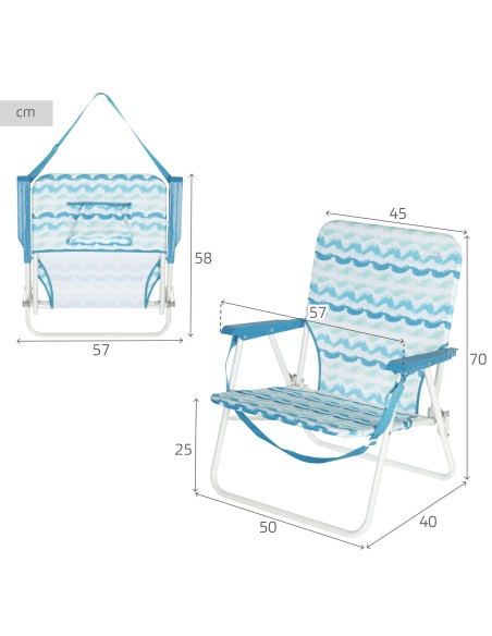 Pack 2 Cadeiras de praia baixas fixas 45x40x70 cm ondas