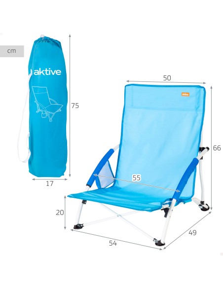 Aktive Beach Cadeira de Praia Dobrável Azul 50x49x66 cm
