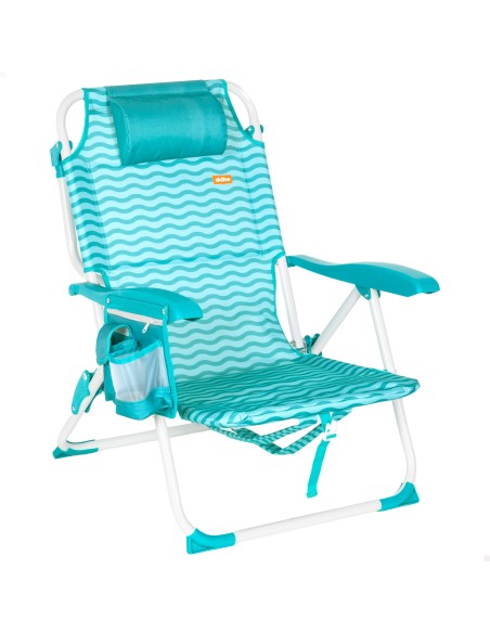 Cadeira de praia multifuncional 48x58x76 cm ondas azuis com bolsos