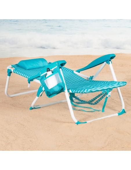 Cadeira de praia multifuncional 48x58x76 cm ondas azuis com bolsos