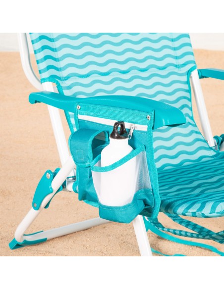 Cadeira de praia multifuncional 48x58x76 cm ondas azuis com bolsos