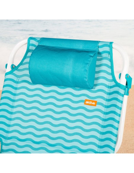 Cadeira de praia multifuncional 48x58x76 cm ondas azuis com bolsos