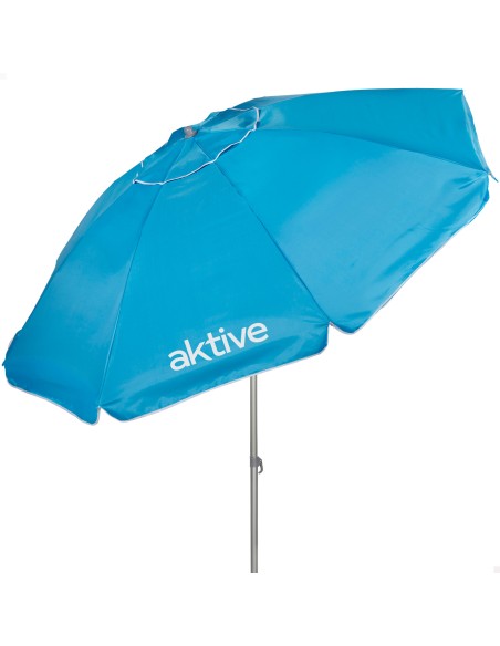 Guarda-sol de praia antivento com 8 varetas, 240 cm, azul