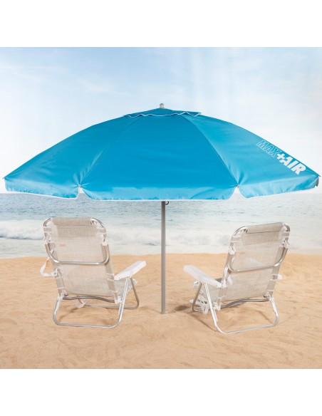 Guarda-sol de praia antivento com 8 varetas, 240 cm, azul