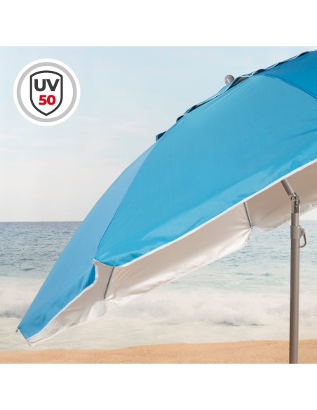 Guarda-sol de praia antivento com 8 varetas, 240 cm, azul