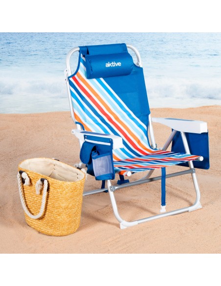 Cadeira de praia multicolor com bolsos e alças de transporte 50x55x80 cm